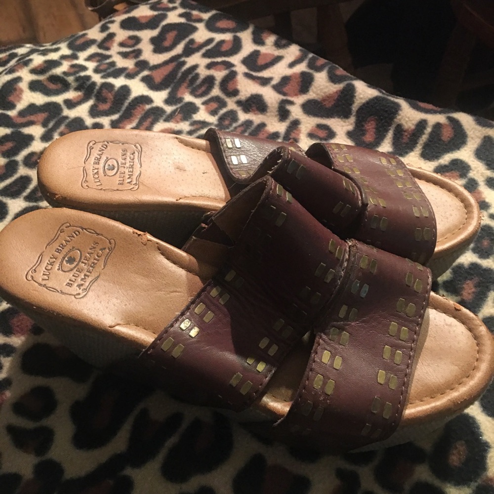 Lucky Brand platform slide in sandals brown sz 8.5